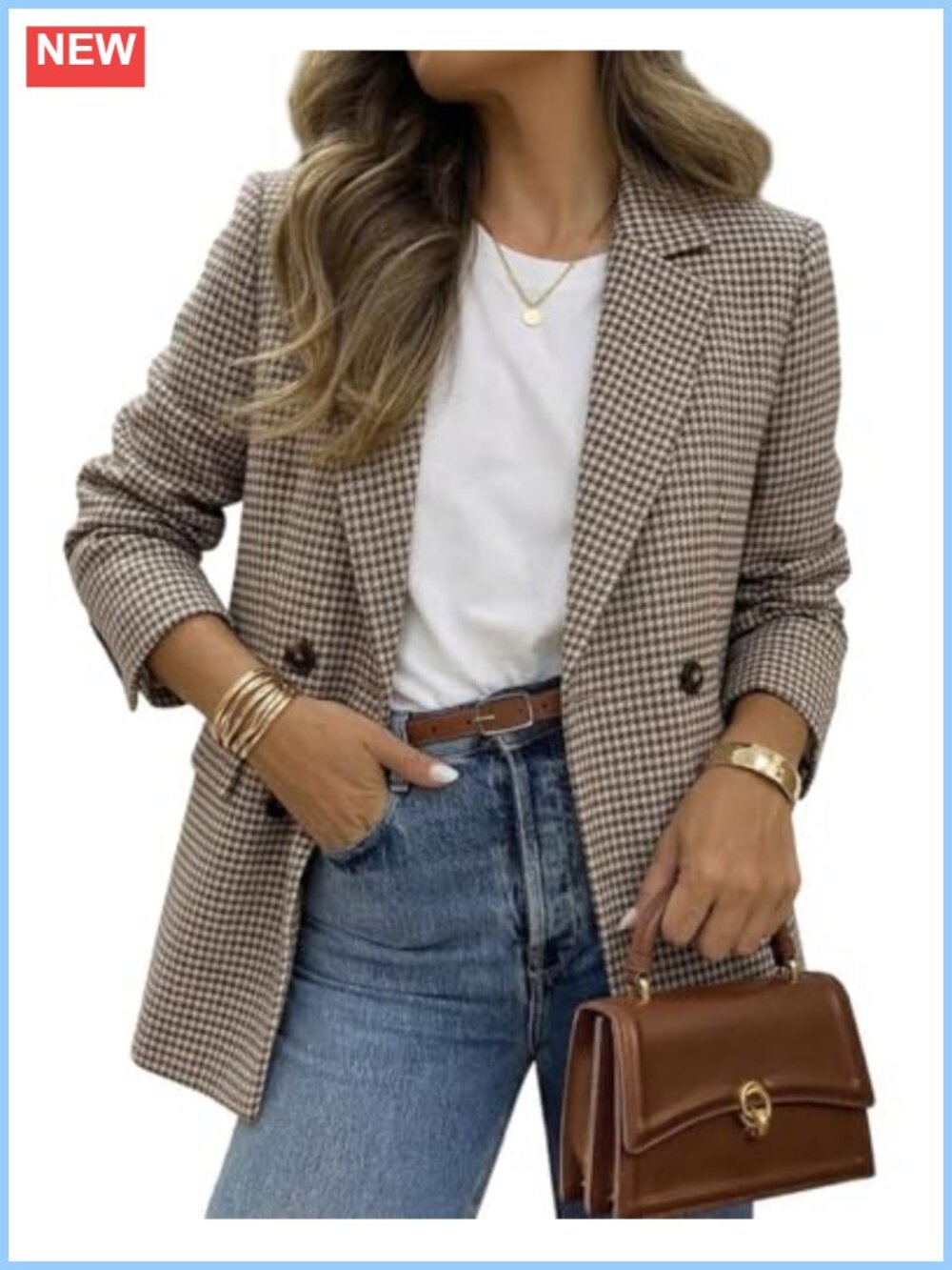 Oversized Plaid Tweed Blazer Boyfriend Jacket Work Casual